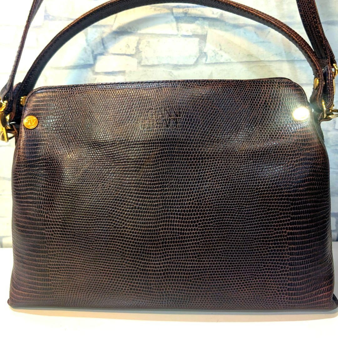 VERSACE Shoulder Bag Purse Leather Dark Brown Authentic
