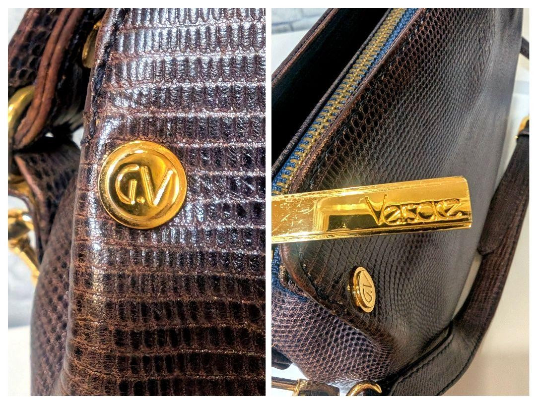 VERSACE Shoulder Bag Purse Leather Dark Brown Authentic