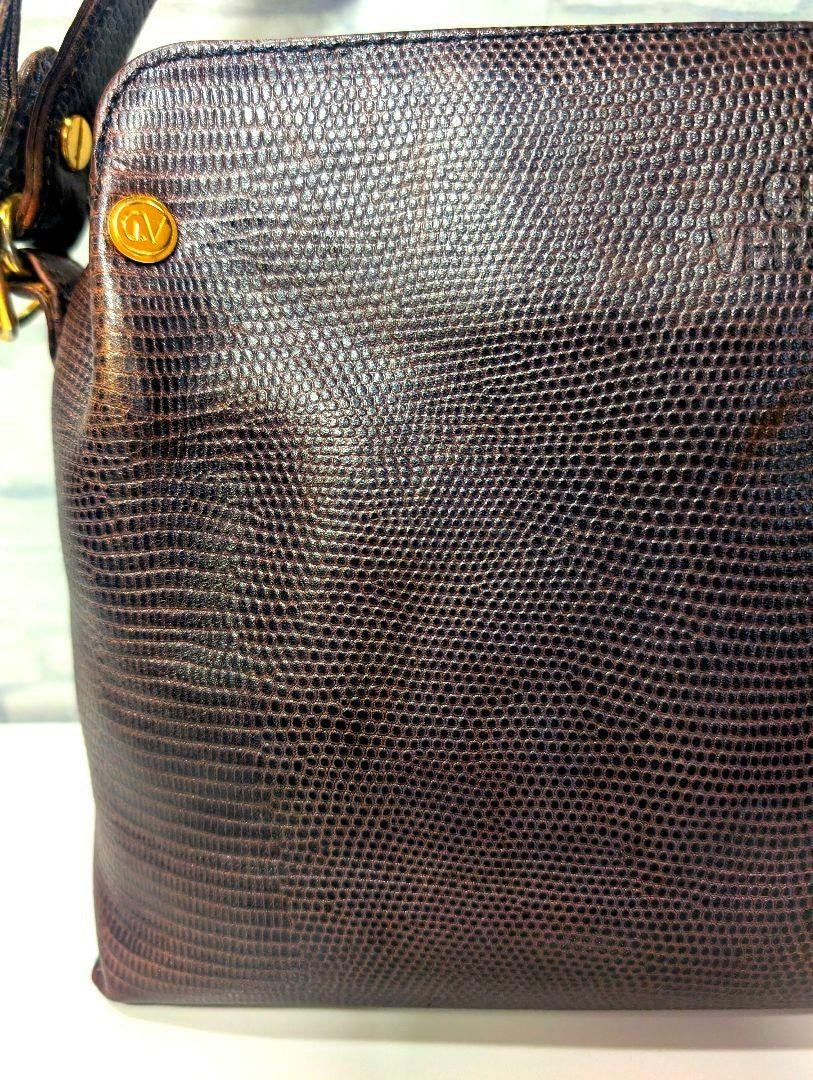 VERSACE Shoulder Bag Purse Leather Dark Brown Authentic