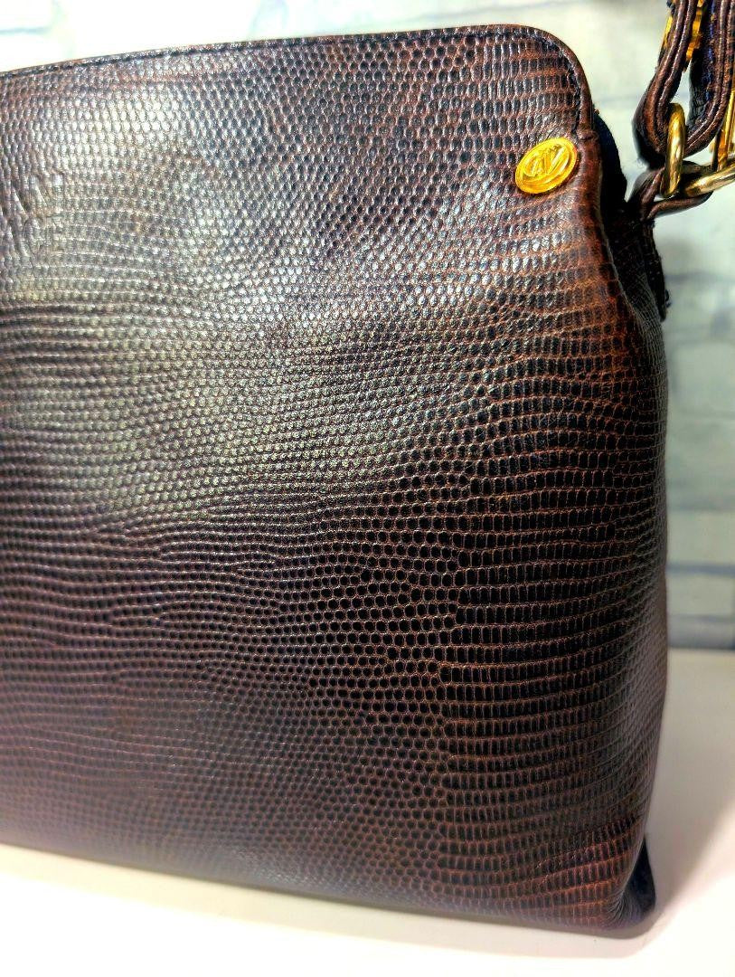VERSACE Shoulder Bag Purse Leather Dark Brown Authentic