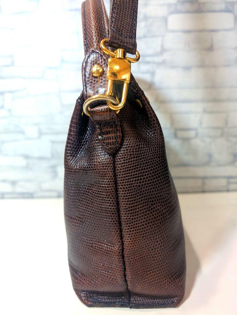 VERSACE Shoulder Bag Purse Leather Dark Brown Authentic
