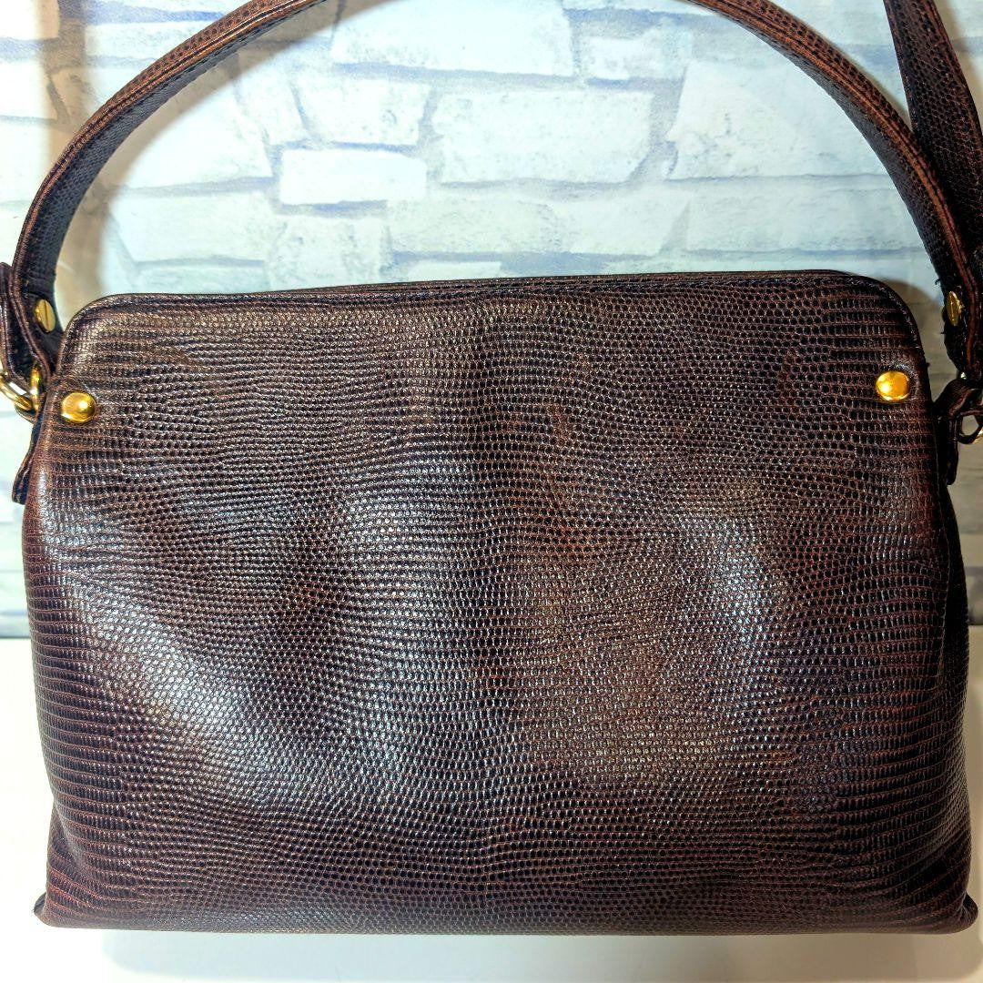 VERSACE Shoulder Bag Purse Leather Dark Brown Authentic