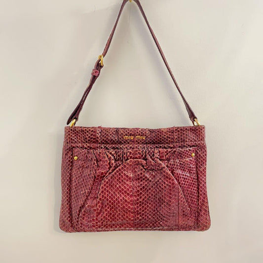 MIU MIU Hand Bag Tote Purse Logo Leather Wine Red Authentic