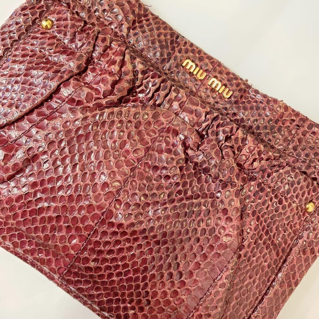 MIU MIU Hand Bag Tote Purse Logo Leather Wine Red Authentic