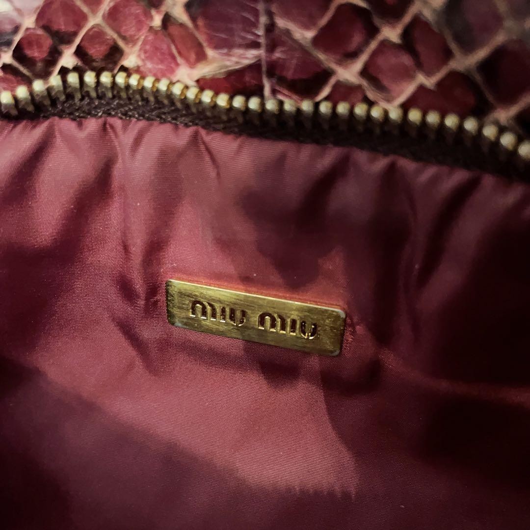 MIU MIU Hand Bag Tote Purse Logo Leather Wine Red Authentic