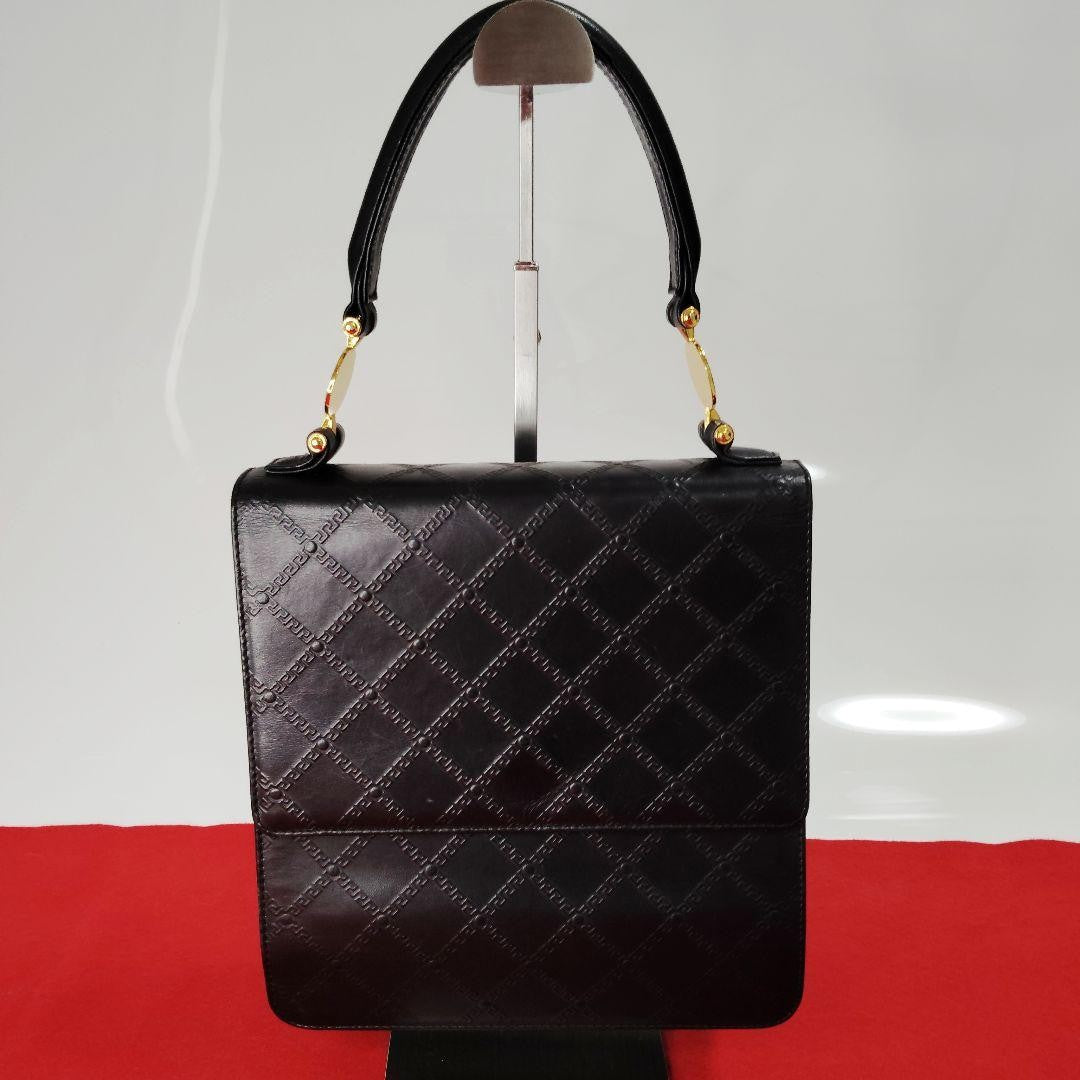 VERSACE Hand Bag Tote Purse Leather Black Authentic