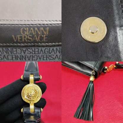 VERSACE Hand Bag Tote Purse Leather Black Authentic