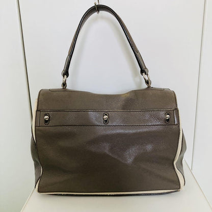 Saint Laurent Hand Bag Tote Purse Muse Toe Leather Canvas Greige Authentic