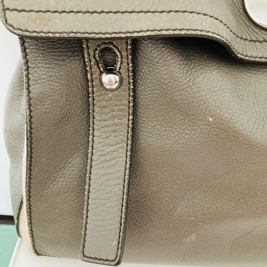 Saint Laurent Hand Bag Tote Purse Muse Toe Leather Canvas Greige Authentic