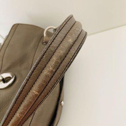 Saint Laurent Hand Bag Tote Purse Muse Toe Leather Canvas Greige Authentic