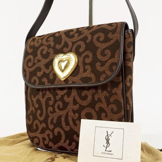 Saint Laurent Shoulder Bag Purse Heart Brown Authentic