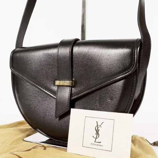 Saint Laurent Shoulder Bag Purse YSL Logo Leather Black Authentic