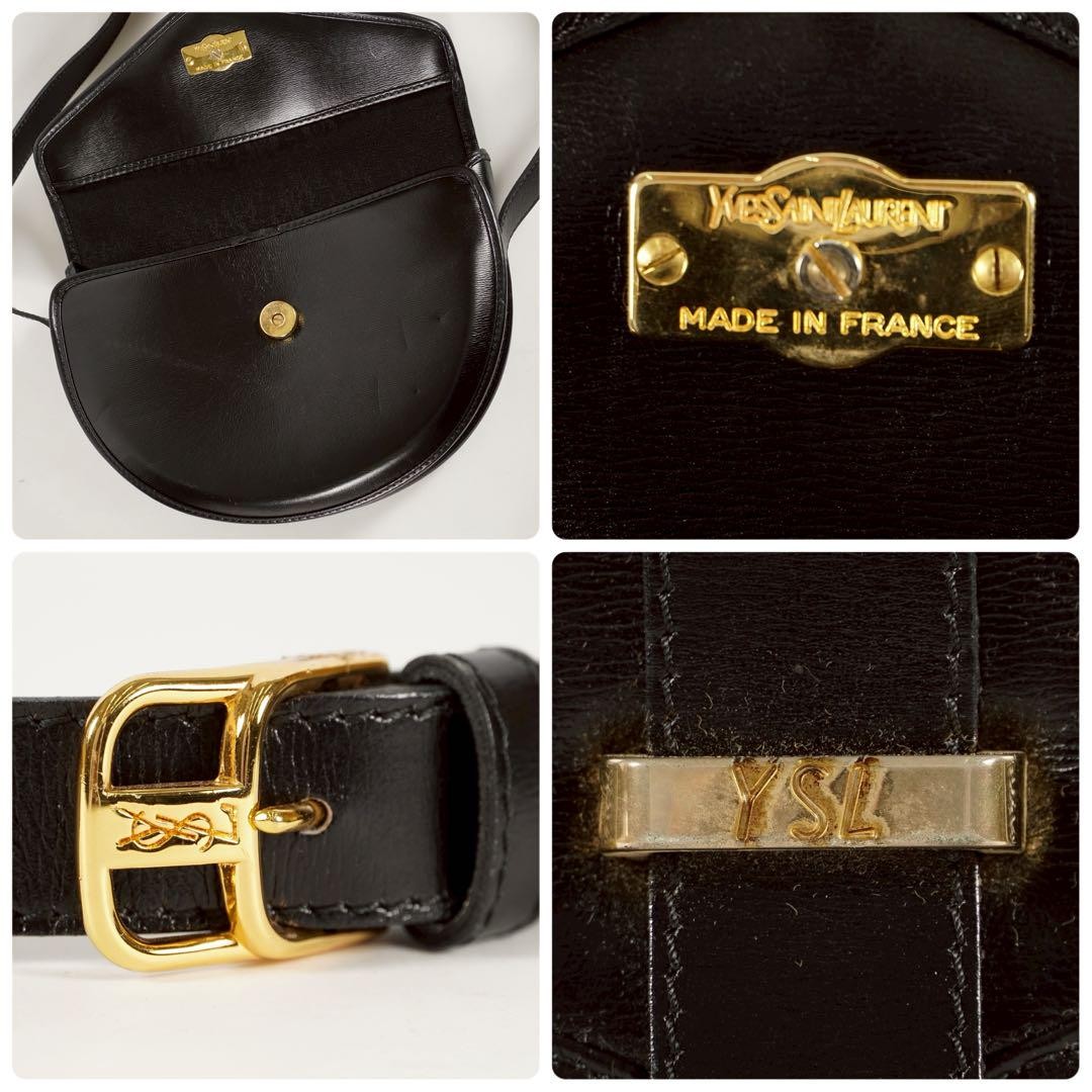 Saint Laurent Shoulder Bag Purse YSL Logo Leather Black Authentic