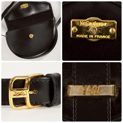 Saint Laurent Shoulder Bag Purse YSL Logo Leather Black Authentic