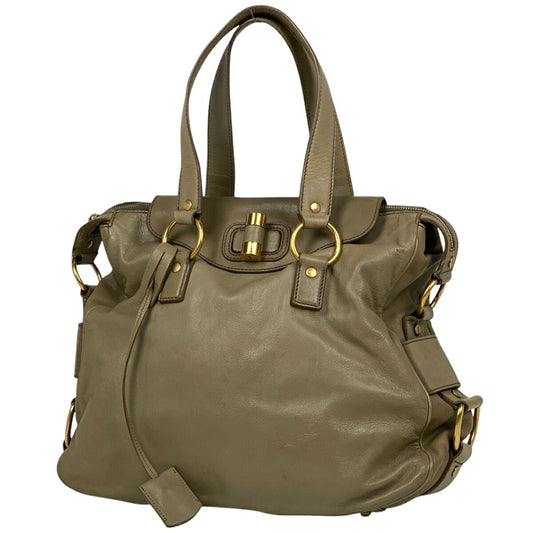 Saint Laurent Hand Shoulder Bag Tote Purse 2way Logo Leather Beige Authentic