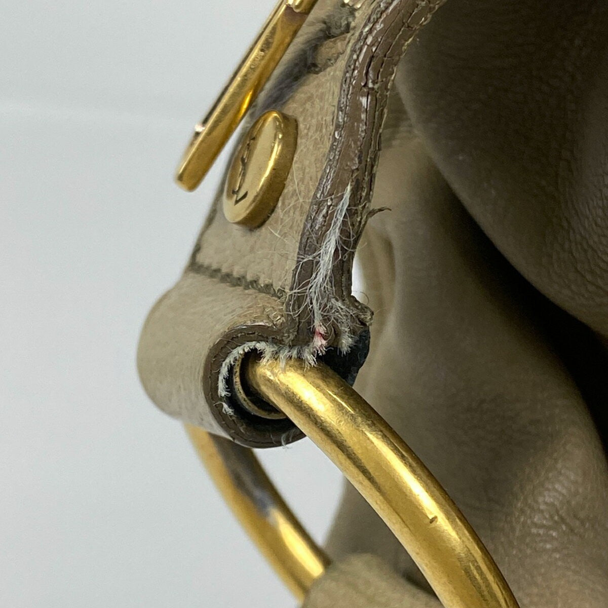Saint Laurent Hand Shoulder Bag Tote Purse 2way Logo Leather Beige Authentic