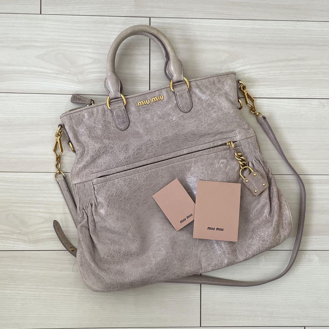 MIU MIU Hand Bag Tote Purse Logo Purple Authentic