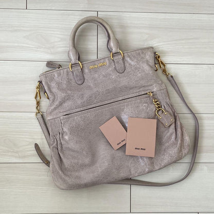 MIU MIU Hand Bag Tote Purse Logo Purple Authentic