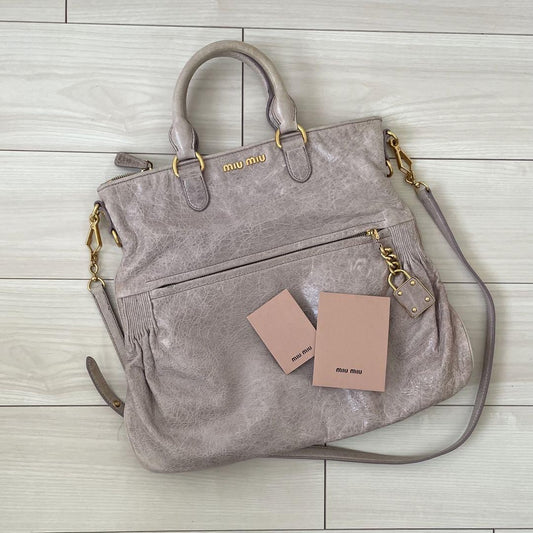 MIU MIU Hand Bag Tote Purse Logo Purple Authentic