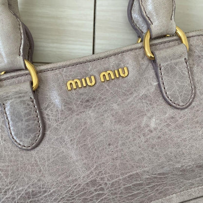 MIU MIU Hand Bag Tote Purse Logo Purple Authentic