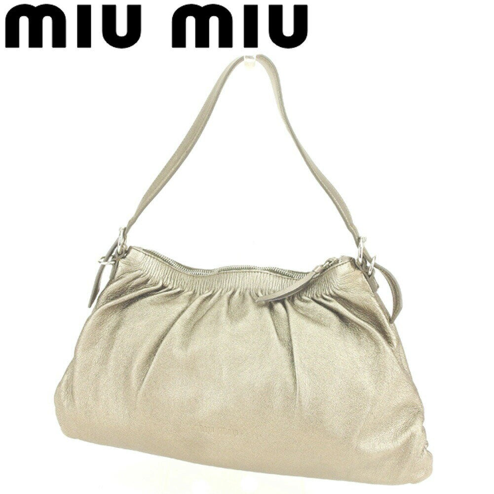 MIU MIU Hand Bag Tote Purse Gold Silver Authentic