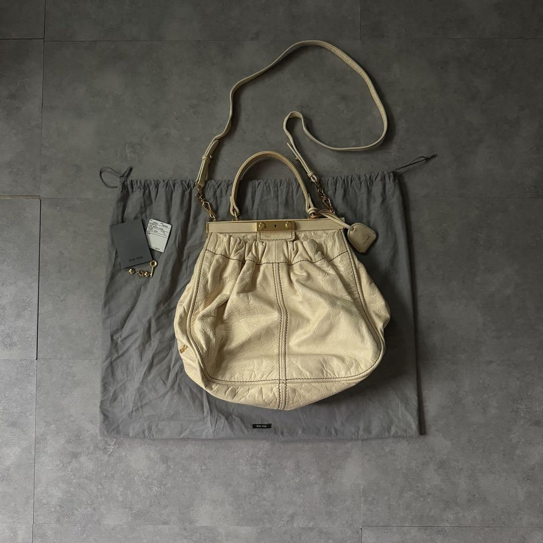 Miu Miu Hand Shoulder Bag Tote Purse 2way Leather Beige Authentic