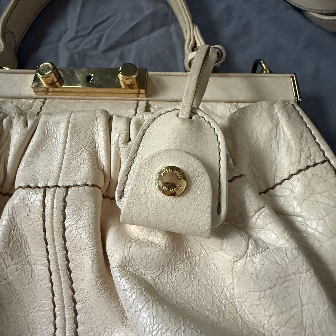 Miu Miu Hand Shoulder Bag Tote Purse 2way Leather Beige Authentic