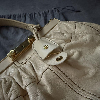Miu Miu Hand Shoulder Bag Tote Purse 2way Leather Beige Authentic