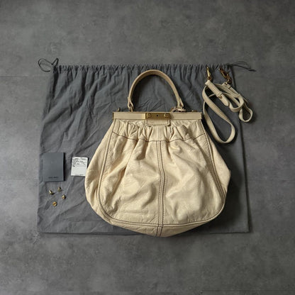 Miu Miu Hand Shoulder Bag Tote Purse 2way Leather Beige Authentic