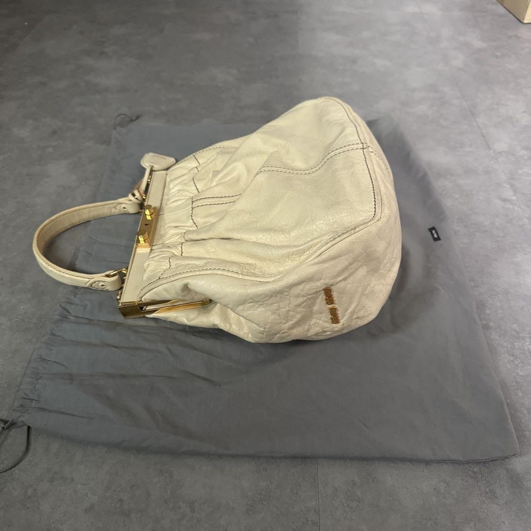 Miu Miu Hand Shoulder Bag Tote Purse 2way Leather Beige Authentic