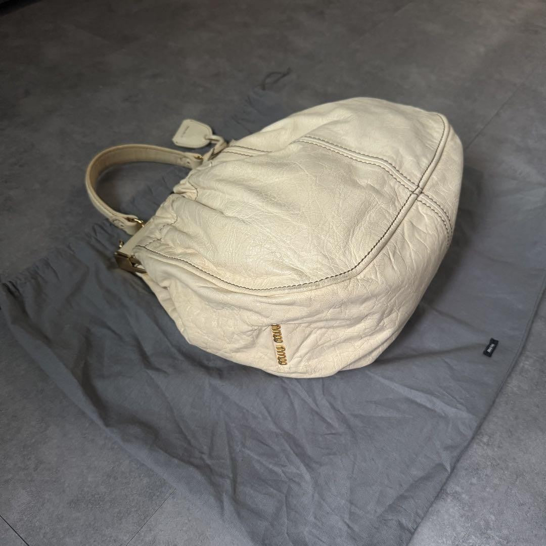 Miu Miu Hand Shoulder Bag Tote Purse 2way Leather Beige Authentic