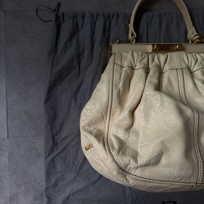 Miu Miu Hand Shoulder Bag Tote Purse 2way Leather Beige Authentic