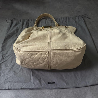 Miu Miu Hand Shoulder Bag Tote Purse 2way Leather Beige Authentic