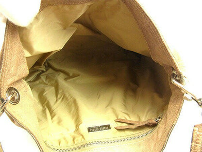 MIU MIU Shoulder Bag Purse Beige Silver Authentic