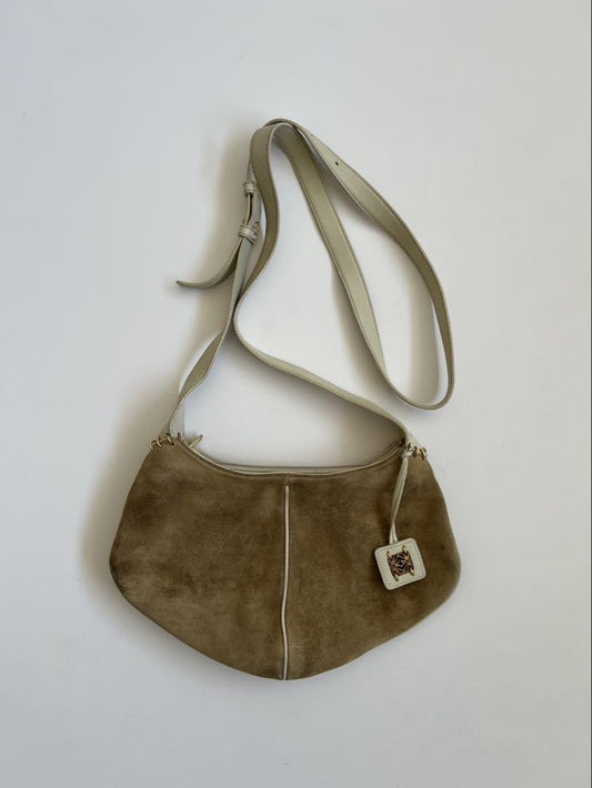 LOEWE Shoulder Bag Purse Suede Leather Beige White Authentic