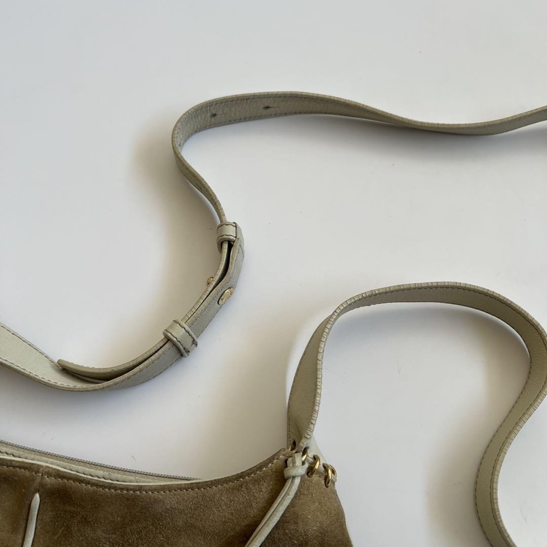 LOEWE Shoulder Bag Purse Suede Leather Beige White Authentic