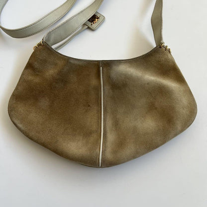 LOEWE Shoulder Bag Purse Suede Leather Beige White Authentic