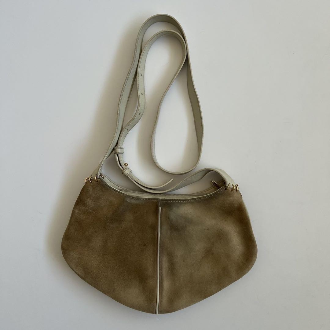LOEWE Shoulder Bag Purse Suede Leather Beige White Authentic