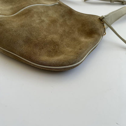 LOEWE Shoulder Bag Purse Suede Leather Beige White Authentic