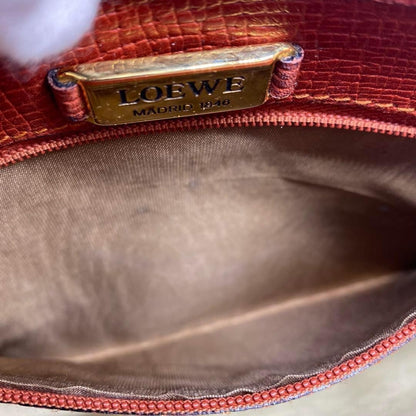 LOEWE Shoulder Bag Purse Logo Leather Orange Authentic