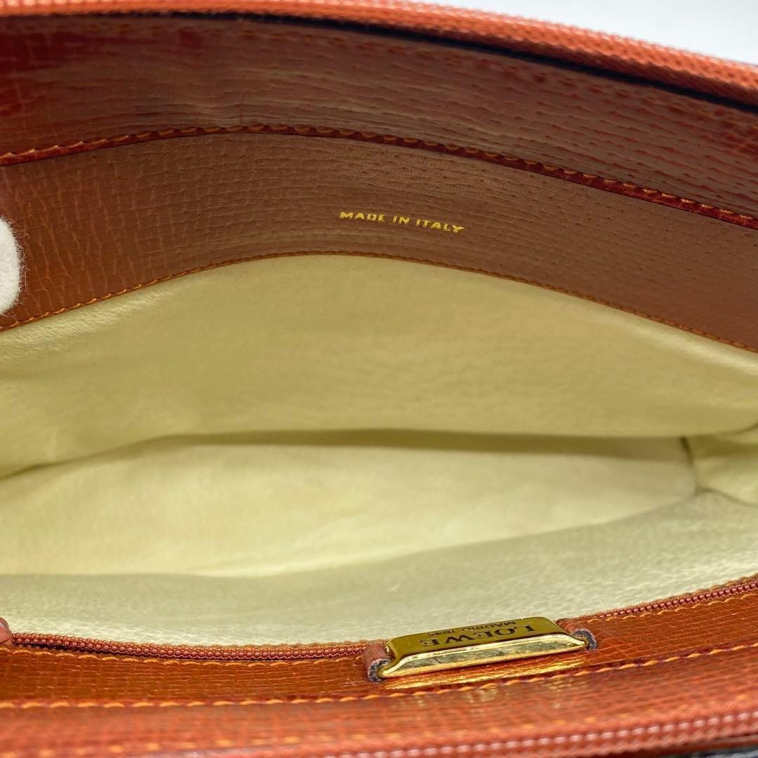 LOEWE Shoulder Bag Purse Logo Leather Orange Authentic