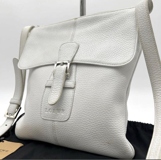 LOEWE Shoulder Bag Purse Logo Leather White Authentic