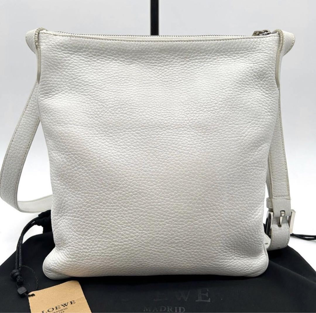 LOEWE Shoulder Bag Purse Logo Leather White Authentic