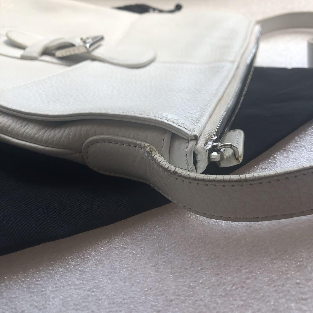 LOEWE Shoulder Bag Purse Logo Leather White Authentic