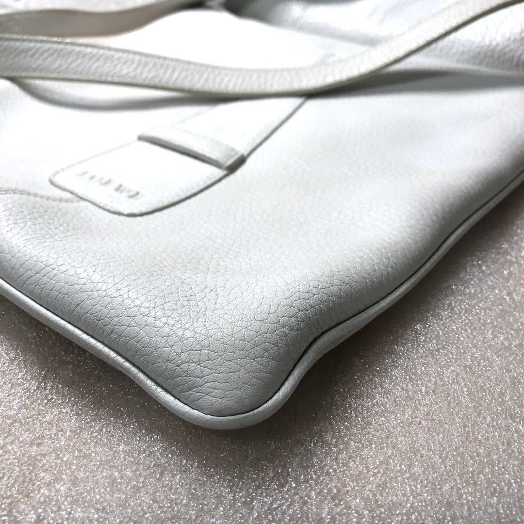 LOEWE Shoulder Bag Purse Logo Leather White Authentic