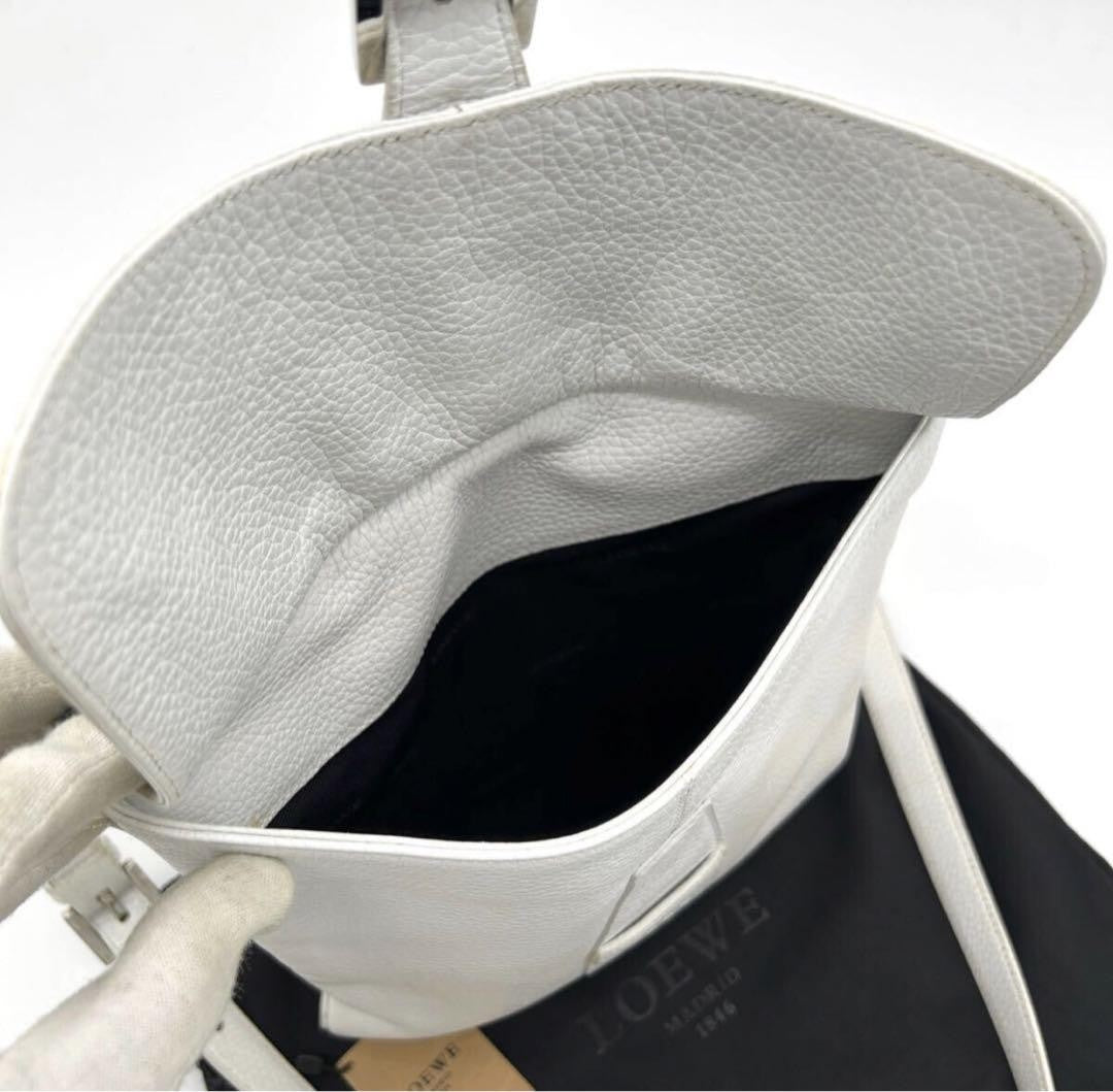 LOEWE Shoulder Bag Purse Logo Leather White Authentic