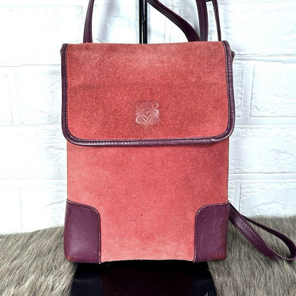 LOEWE Shoulder Bag Purse Anagram Suede Bordeaux Authentic