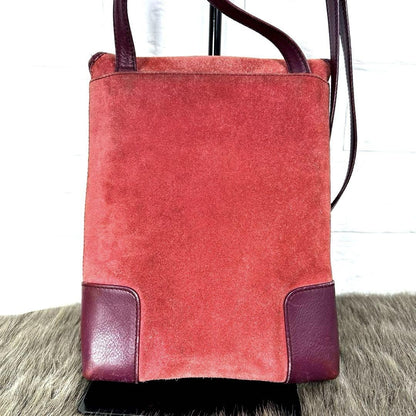 LOEWE Shoulder Bag Purse Anagram Suede Bordeaux Authentic