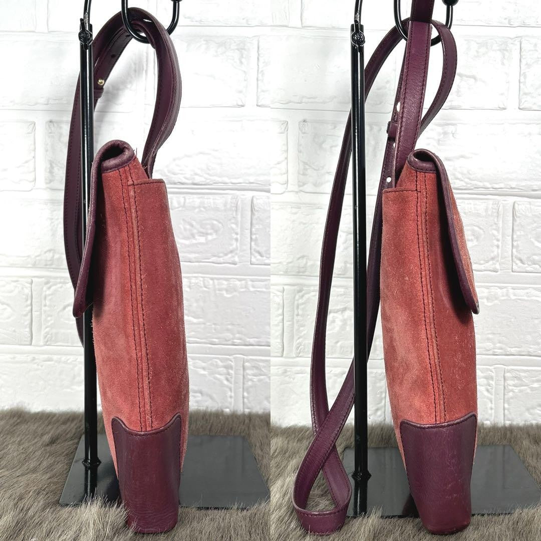 LOEWE Shoulder Bag Purse Anagram Suede Bordeaux Authentic