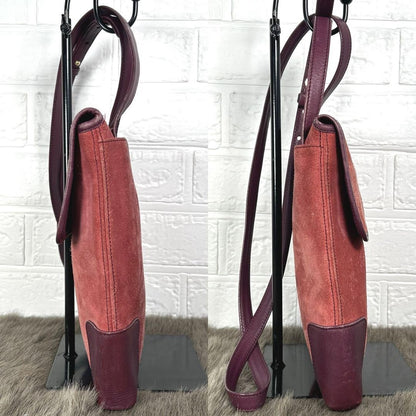LOEWE Shoulder Bag Purse Anagram Suede Bordeaux Authentic